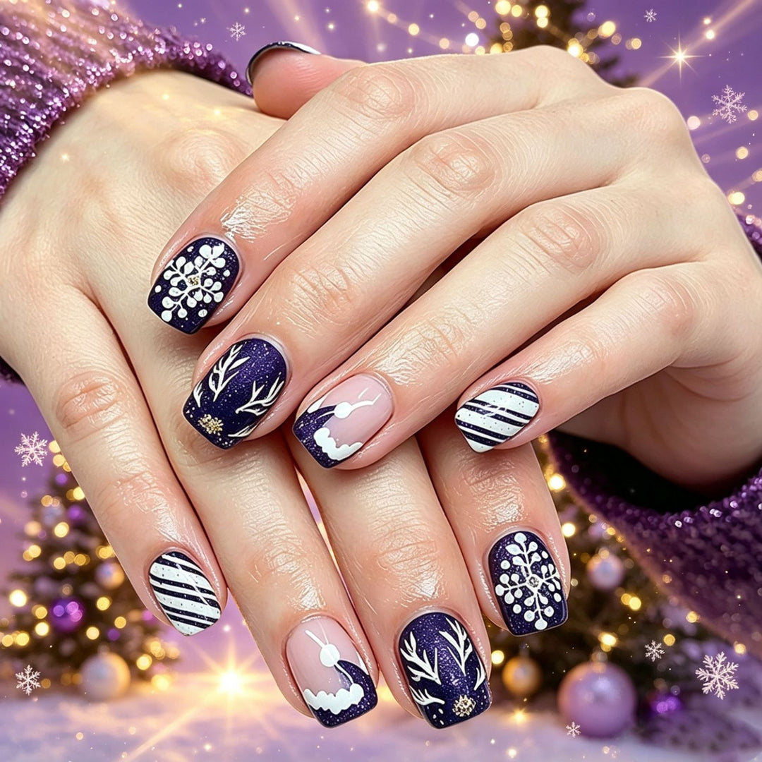 Artistic Winter-Themed Acrylic Nail Art Enhancements Stornfield