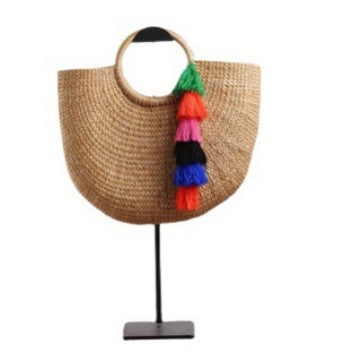 Handcrafted straw bag with colorful tassels Stornfield