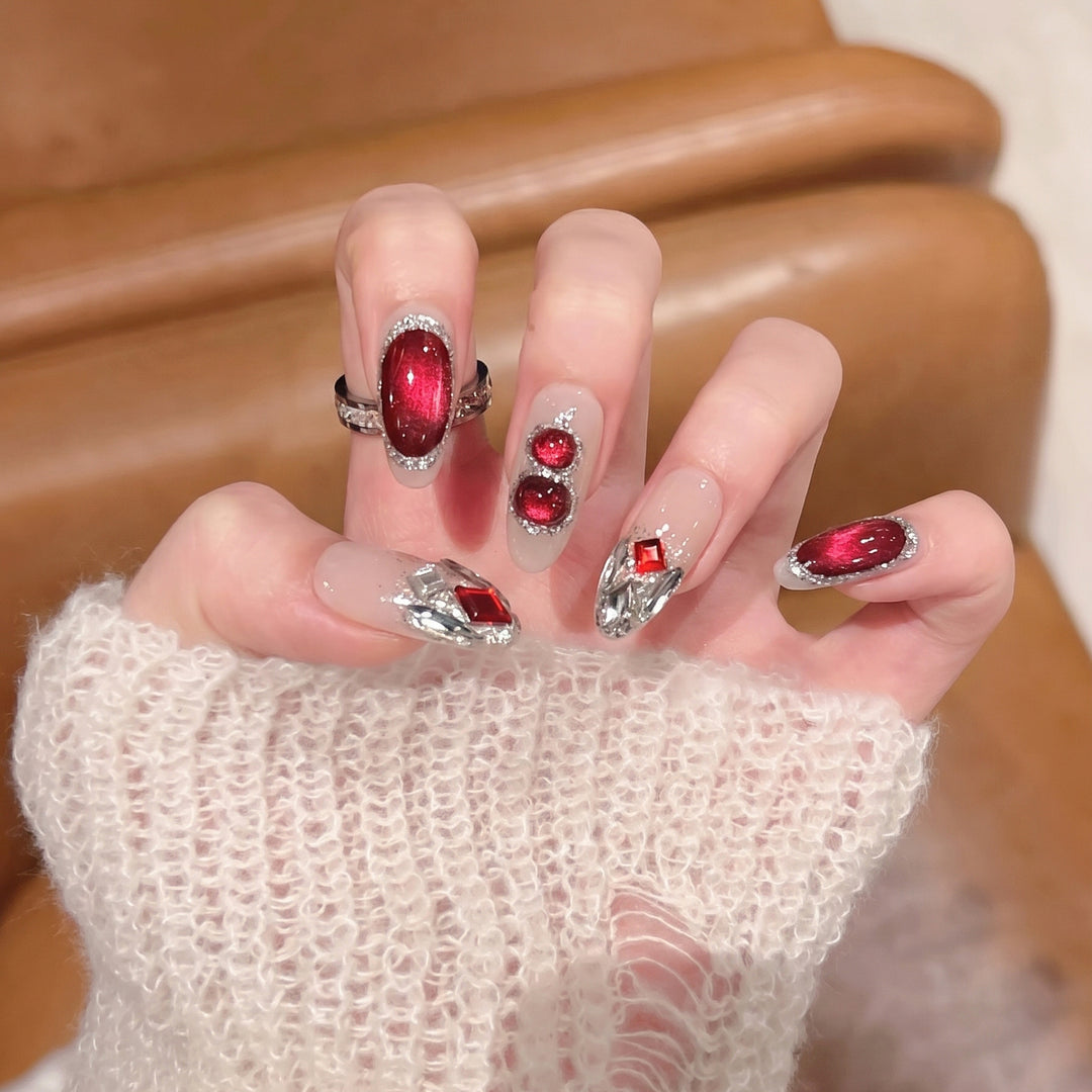 Premium Decorative Press-On Nail Set with Gemstone Accents Stornfield