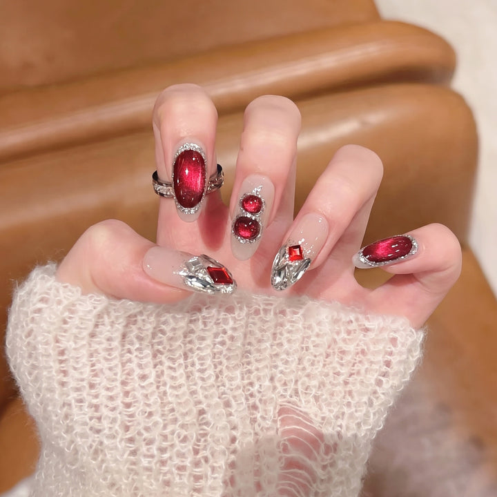 Premium Decorative Press-On Nail Set with Gemstone Accents Stornfield
