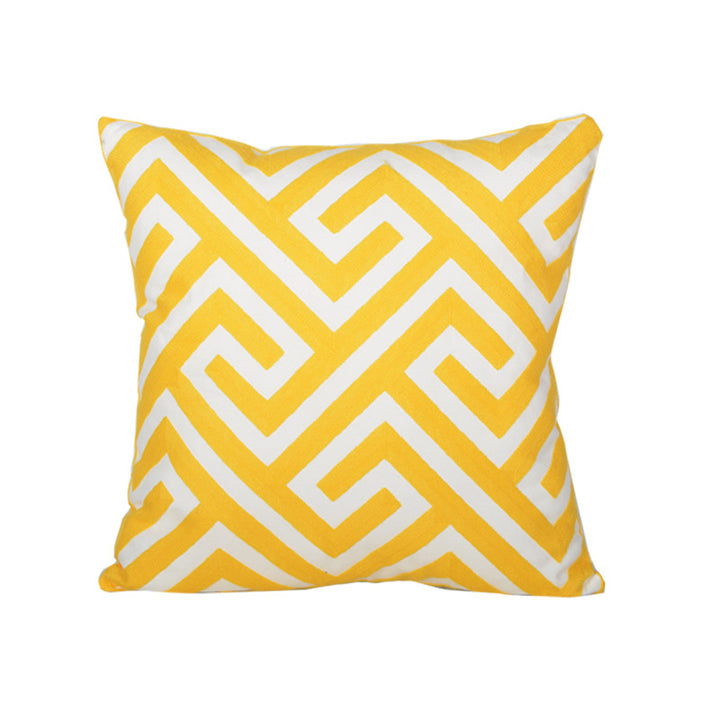 Sunburst Geometric Embroidered Cotton-Linen Throw Pillow Cover