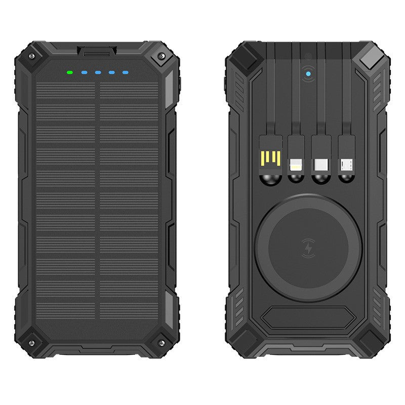 Robust Solar Power Bank with Multifunctional Charging Cable and Integrated Qi Charger Stornfield