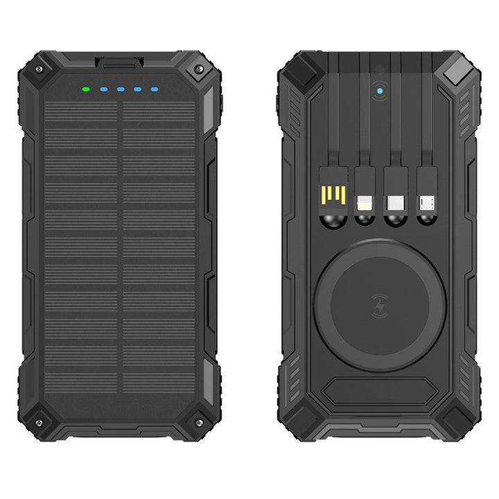 Robust Solar Power Bank with Multifunctional Charging Cable and Integrated Qi Charger Stornfield