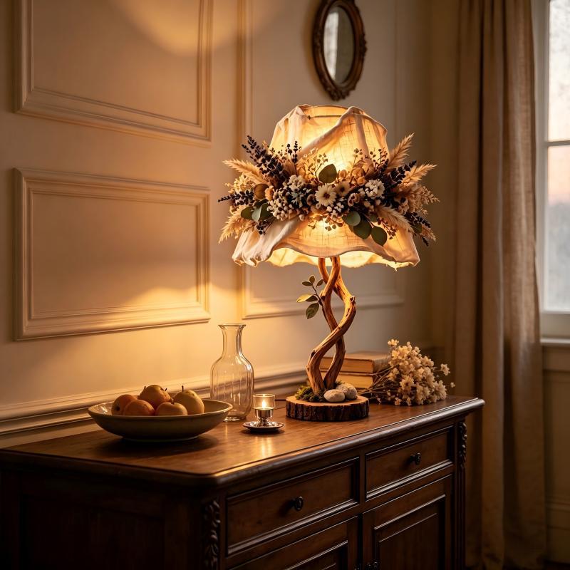 Decorative table lamp with floral elements Stornfield