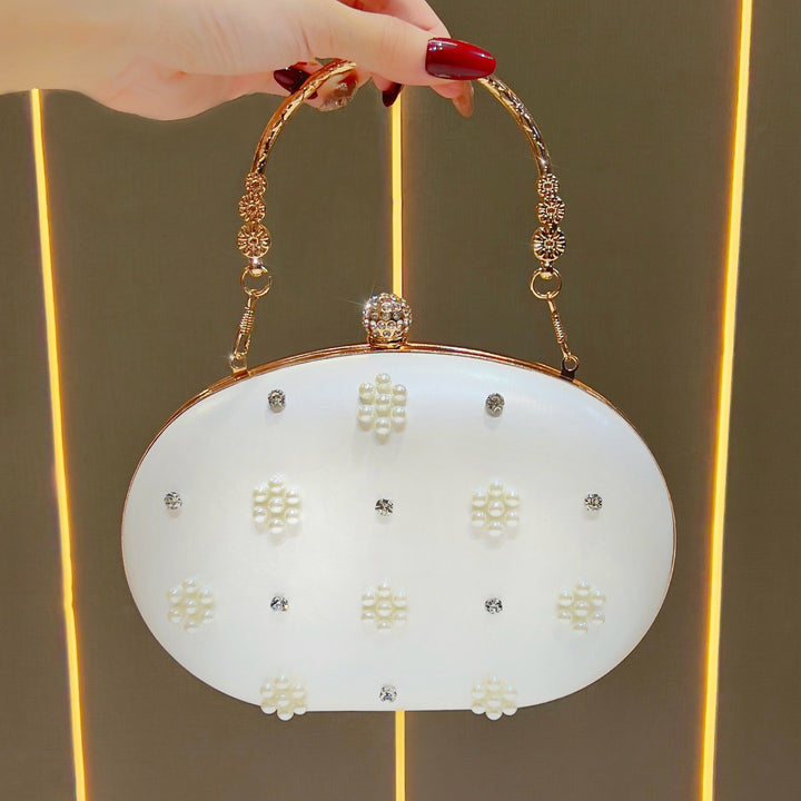 Vintage-Inspired Pearl-Embellished Evening Clutch