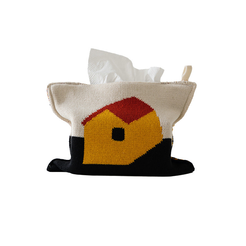 Knitted tissue box cover with geometric jacquard pattern and zipper Stornfield