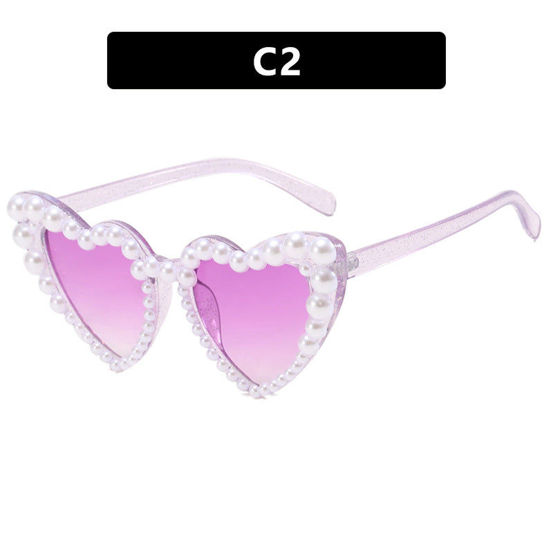 Women's Heart-Shaped Sunglasses with Pearl-Embellished Frame Stornfield