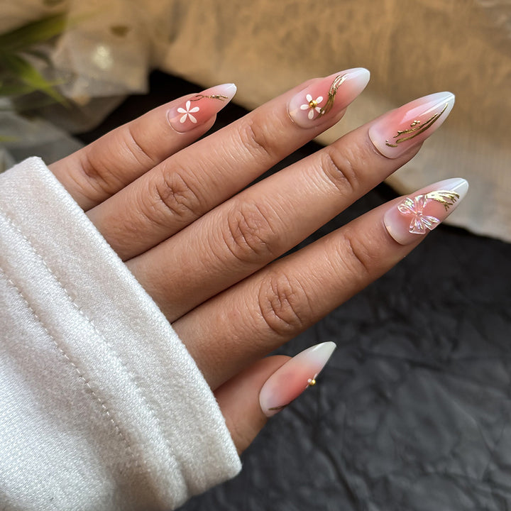 Elegant Floral-Themed Press-On Nail Art Kit Stornfield