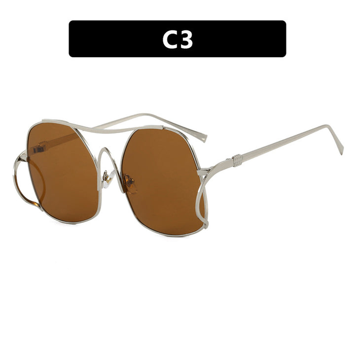 Women's geometric sunglasses with narrow metal frame and brown lenses Stornfield