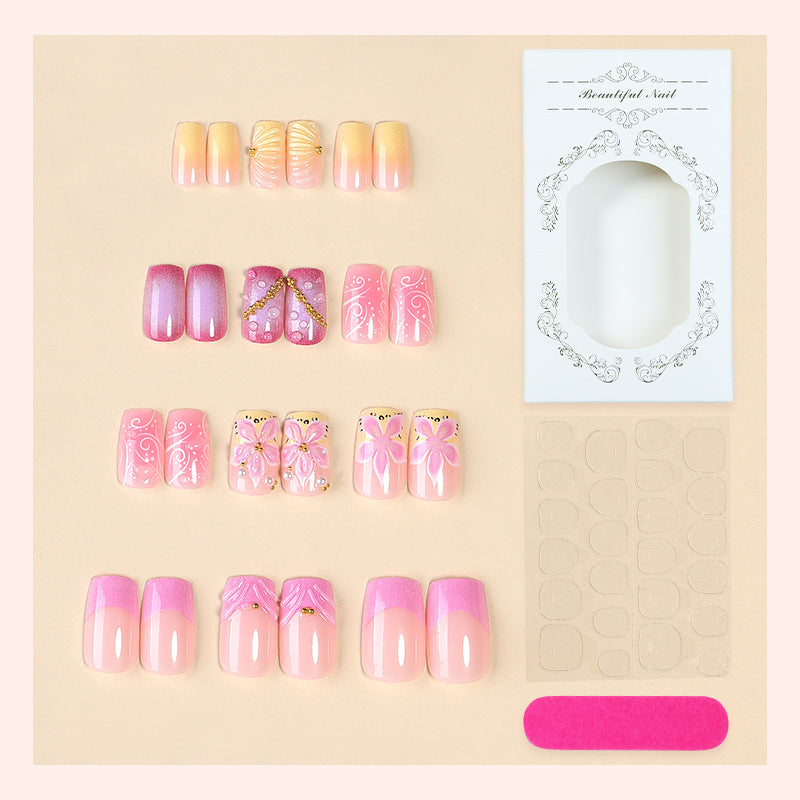 Premium Artistic Press-On Nail Set with Decorative Floral Elements Stornfield