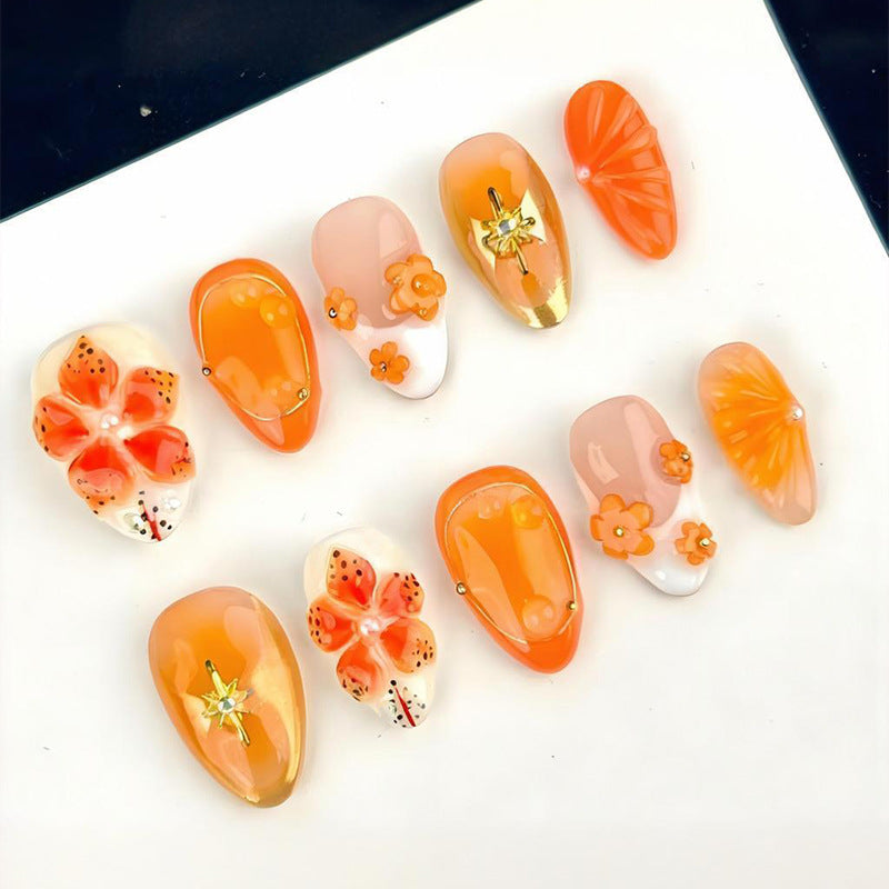 Acrylic nail set with cheerful flower and glitter details Stornfield