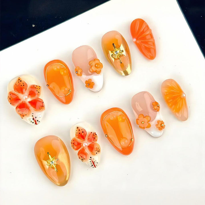 Acrylic nail set with cheerful flower and glitter details Stornfield