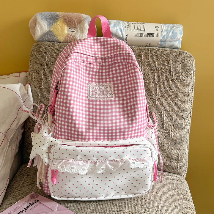 Charming Gingham Print School Backpack Stornfield