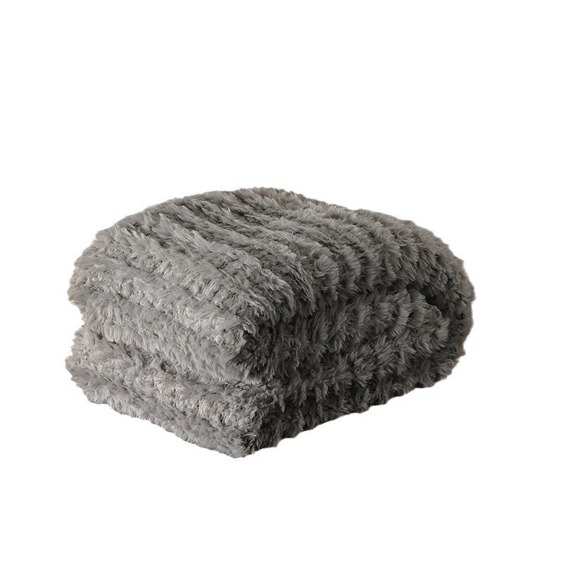 Oversized Plush Faux-Fur Ribbed Throw Blanket