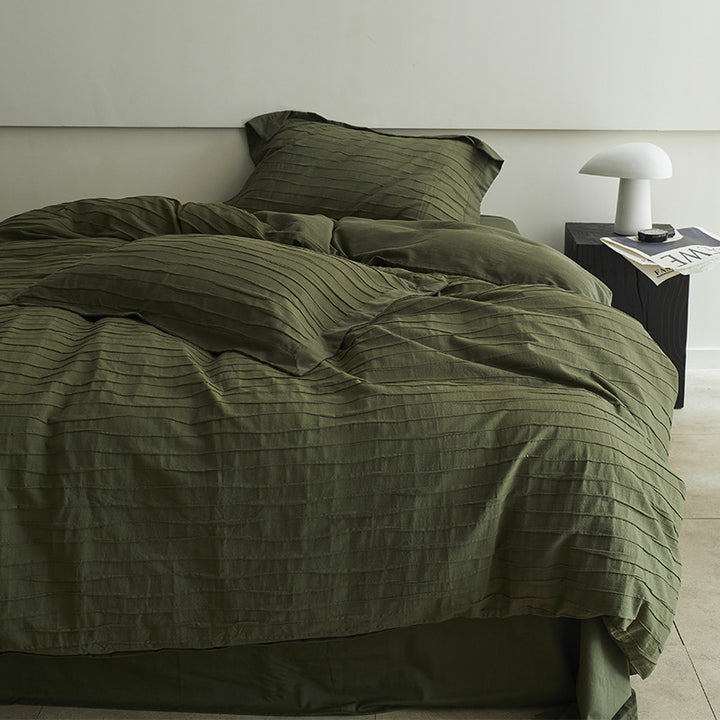 Elegant Reversible Bedding Set made of Cotton-Linen Blend with Fine Striped Texture