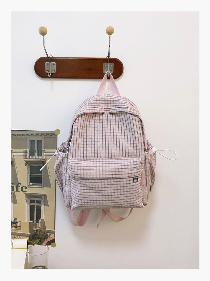 Checked Pattern Casual School Backpack