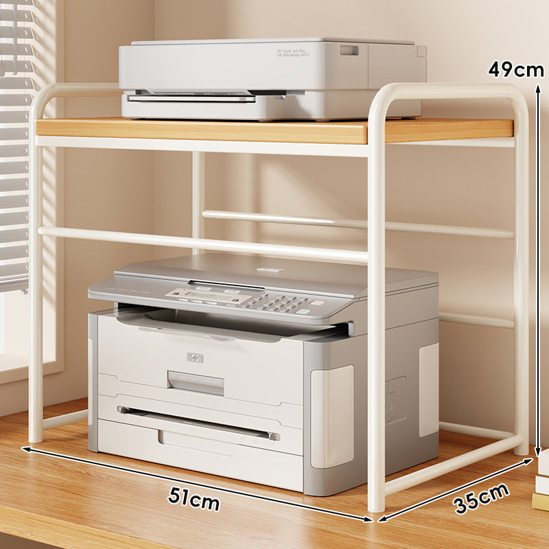 Two Tier Metal and Wood Printer Stand with Sliding Mesh Drawer and Under-Shelf Storage