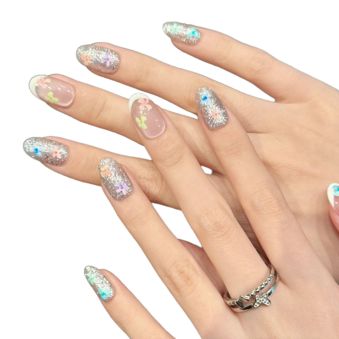 Decorative Press-On Nail Art Set with Floral Elements