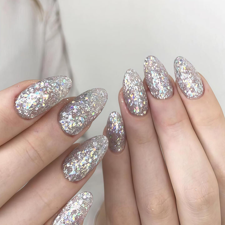 Sparkling Glittery Almond-Shape Press-On Nails Stornfield