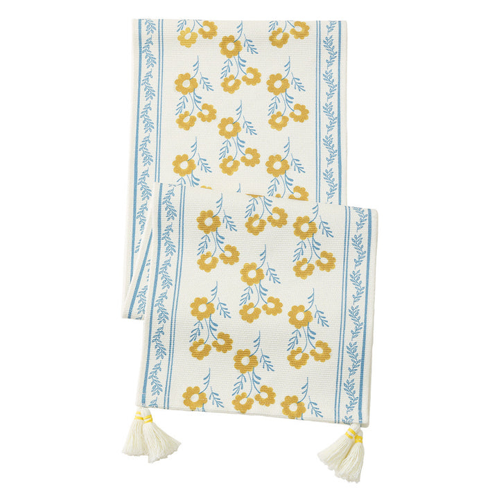 decorative table runner made of woven cotton with tassels Stornfield
