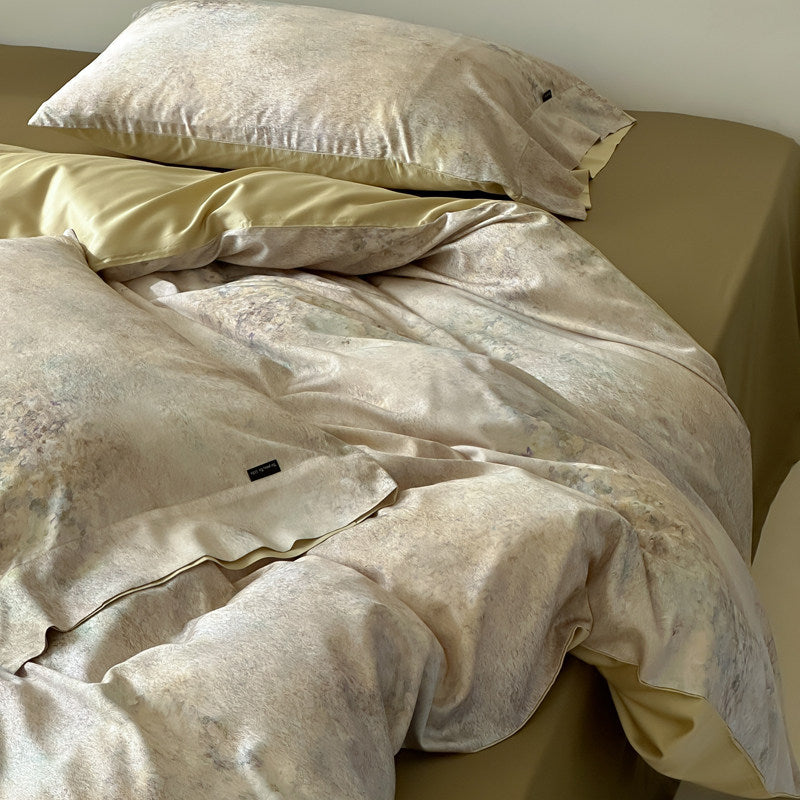 Botanical Watercolor Micro-Sateen Reversible Duvet Cover Set with Embroidered Lumbar Pillow