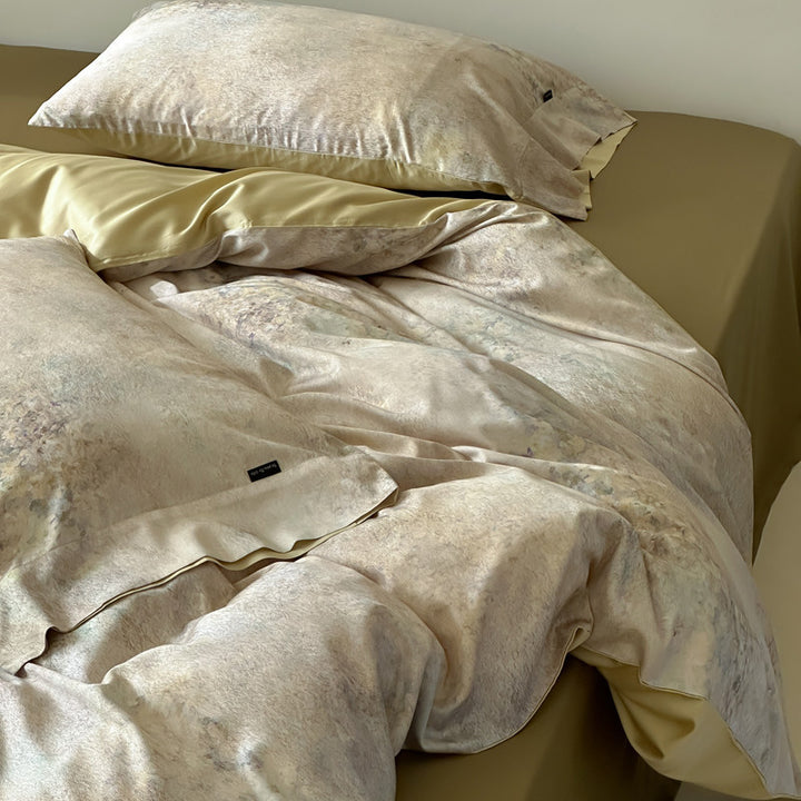 Botanical Watercolor Micro-Sateen Reversible Duvet Cover Set with Embroidered Lumbar Pillow