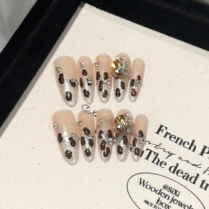 Artistic Gemstone-Embellished Press-On Nail Set