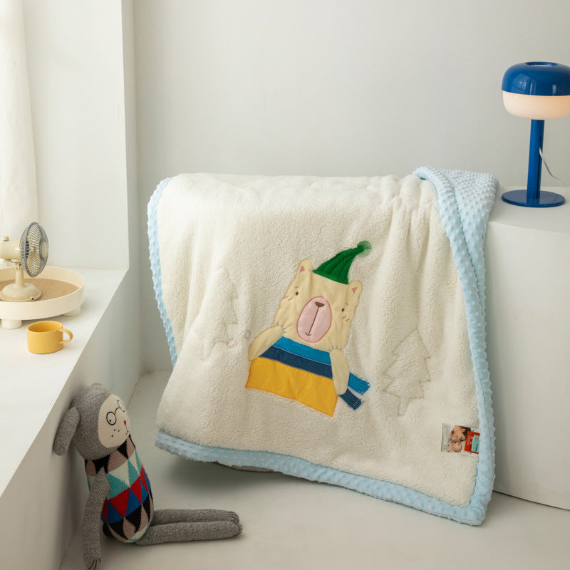 Plush Sherpa Blanket with Embroidered Lion Applique