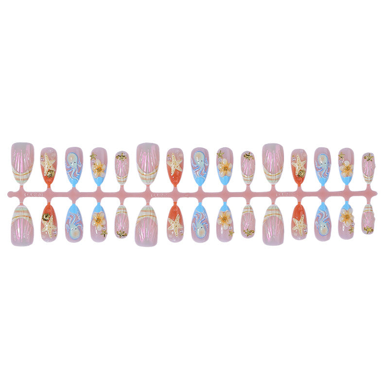 Decorative Press-On Nail Art Set with Summer-Inspired Ocean Designs Stornfield