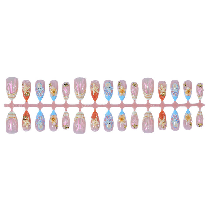 Decorative Press-On Nail Art Set with Summer-Inspired Ocean Designs Stornfield