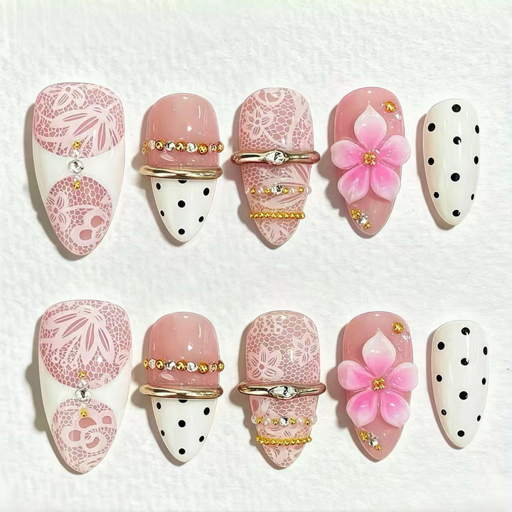 Decorative Floral and Gem-Embellished Press-On Nail Set