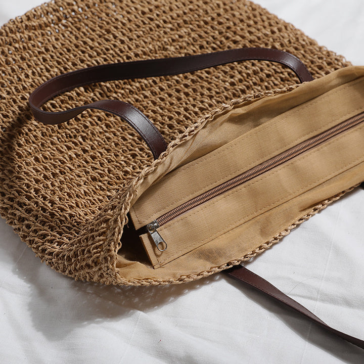 Generous wicker tote bag with leather handles Stornfield
