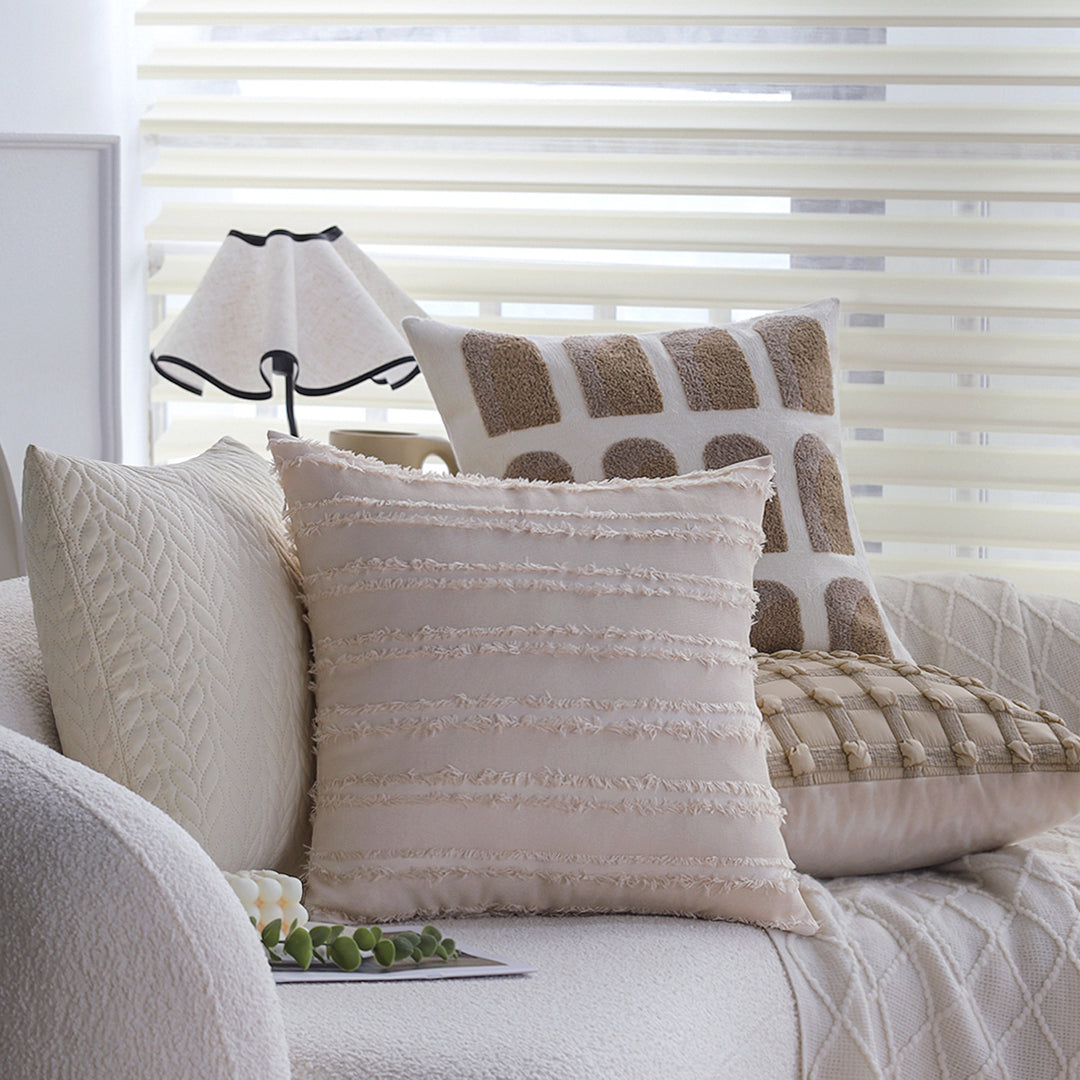 Square decorative pillow cover with tufted grid relief and tassel appliqués Stornfield