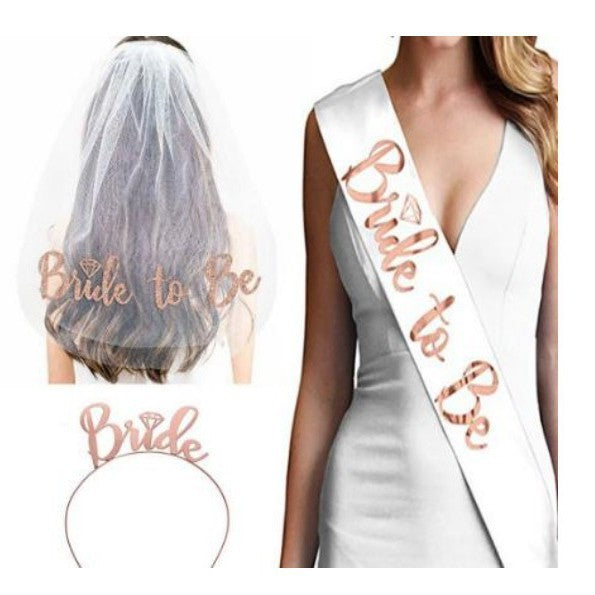 Women's bridal accessories set with shimmering veil and personalized sash Stornfield