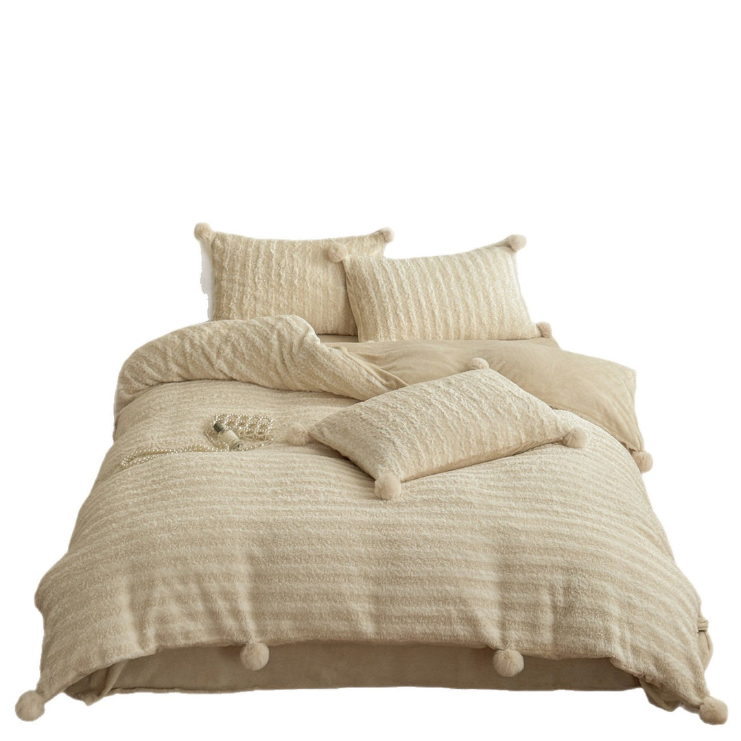 Luxury Faux-Sherpa Pom-Pom Duvet Cover Set