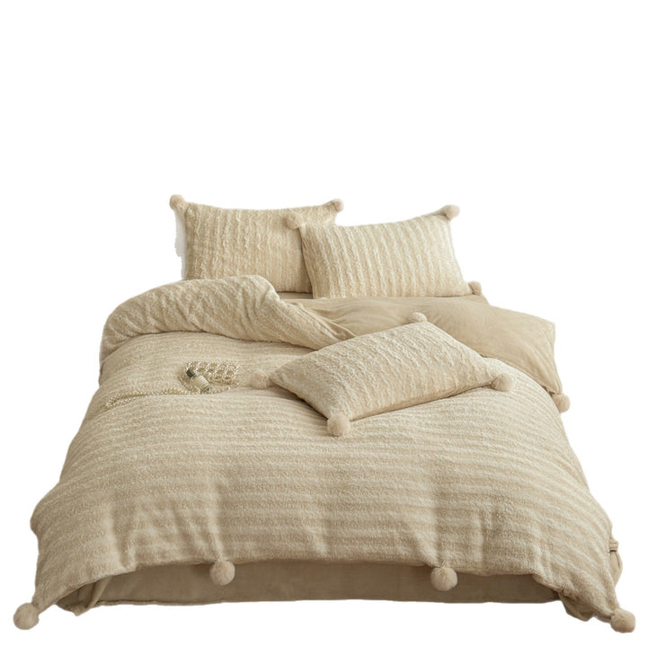 Luxury Faux-Sherpa Pom-Pom Duvet Cover Set