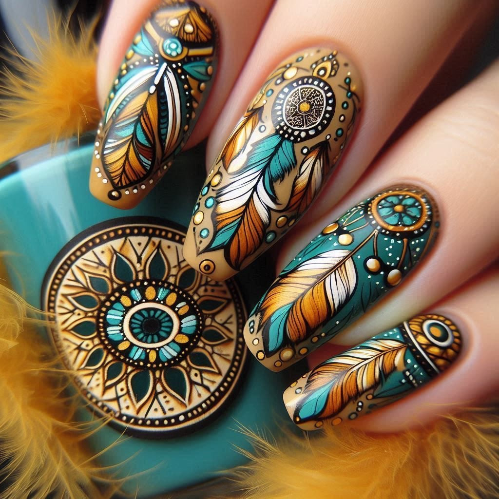 Creative feather design artificial nails Stornfield
