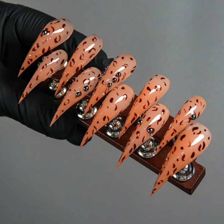 Artistic Stiletto Press-On Nails with Leopard Print Accents