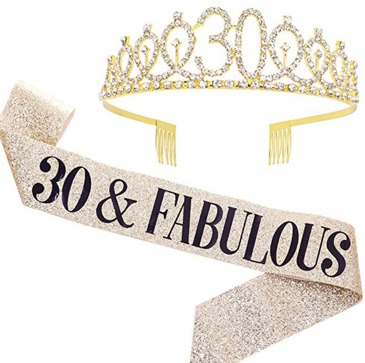 Girl Glittering Birthday Crown and Sash Set Stornfield