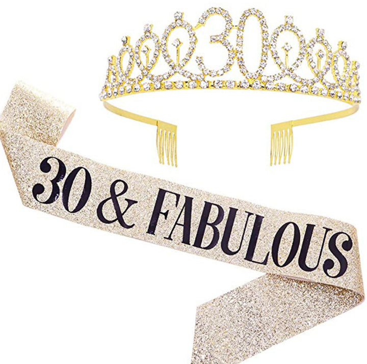 Girl Glittering Birthday Crown and Sash Set Stornfield