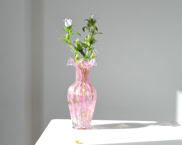Handblown Ruffled-Rim Bulbous Art Glass Bud Vase Stornfield