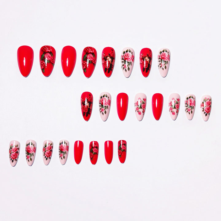 Creative Artificial Nails with Romantic Rose Design Stornfield