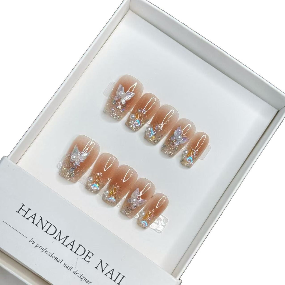 Decorative Press-On Nail Art Set with Glittering Accents