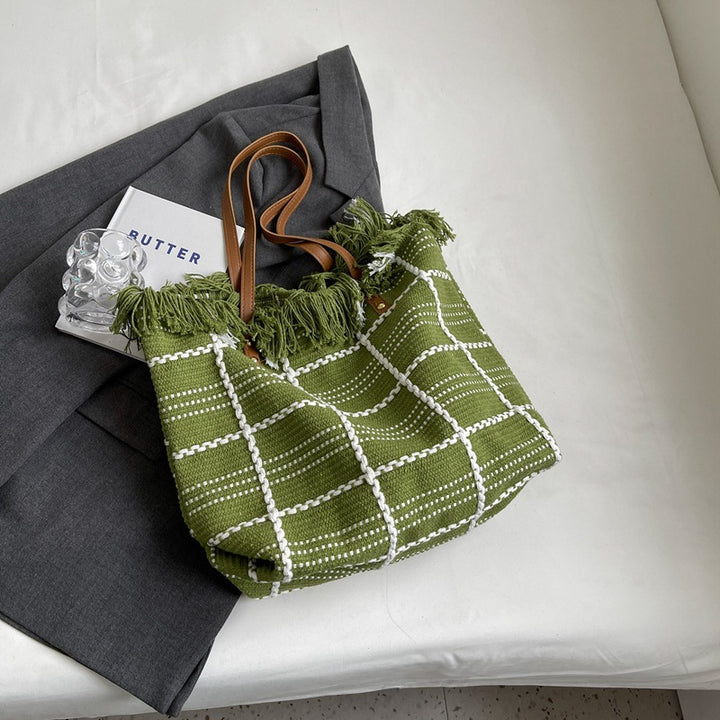 Textured Woven Tote Handbag