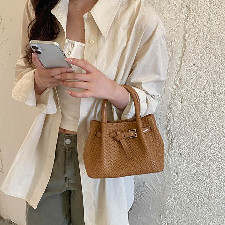 Woven Leather Handheld Tote