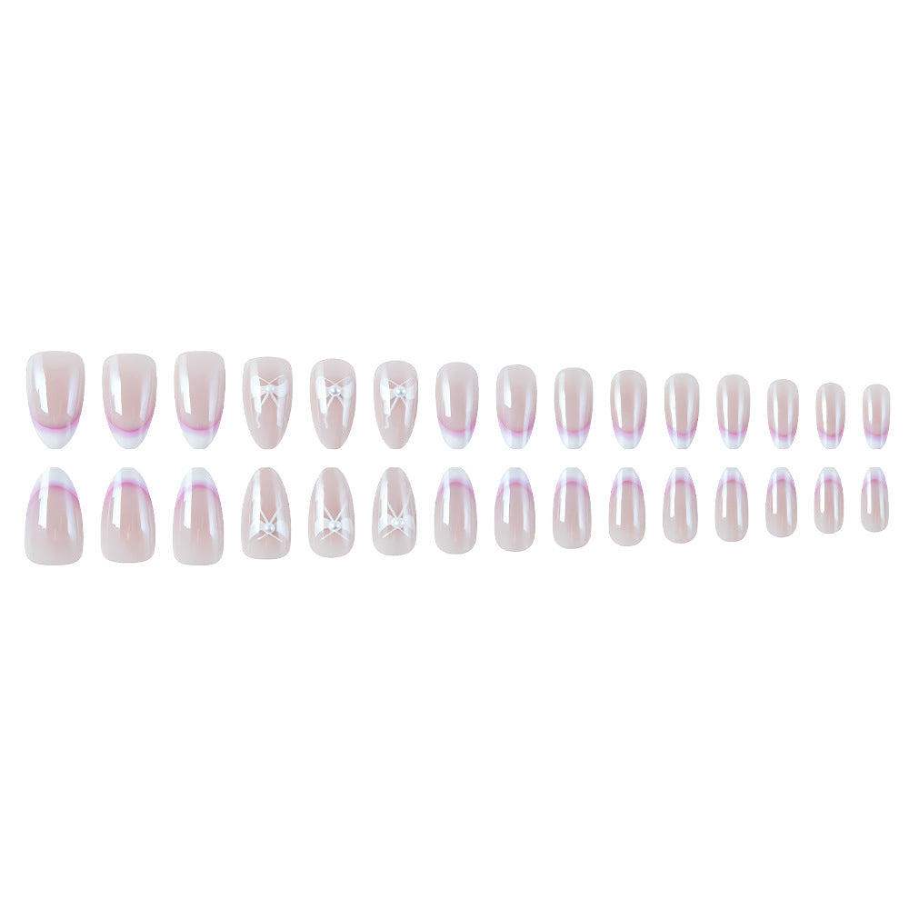 Elegant French Tip Press-On Nails with Bow Accents Stornfield