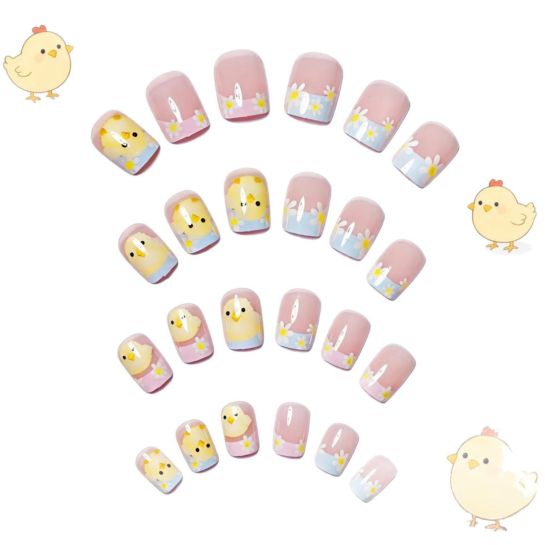 Artificials nails with cheerful chick and flower design Stornfield