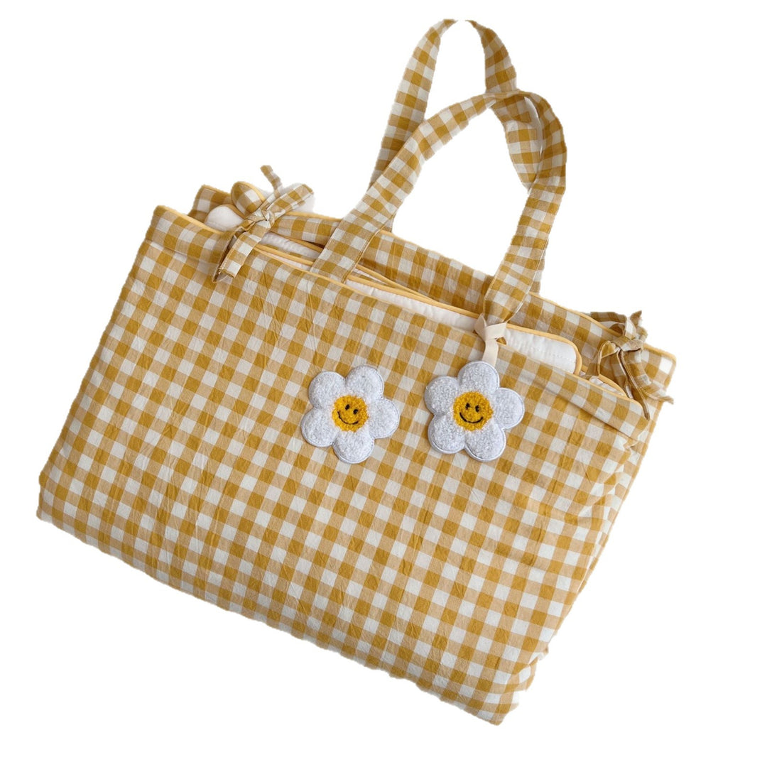 Hanging Nursery Storage Organizer Bags with Gingham Pattern and Bunny Appliqué Wall Pockets
