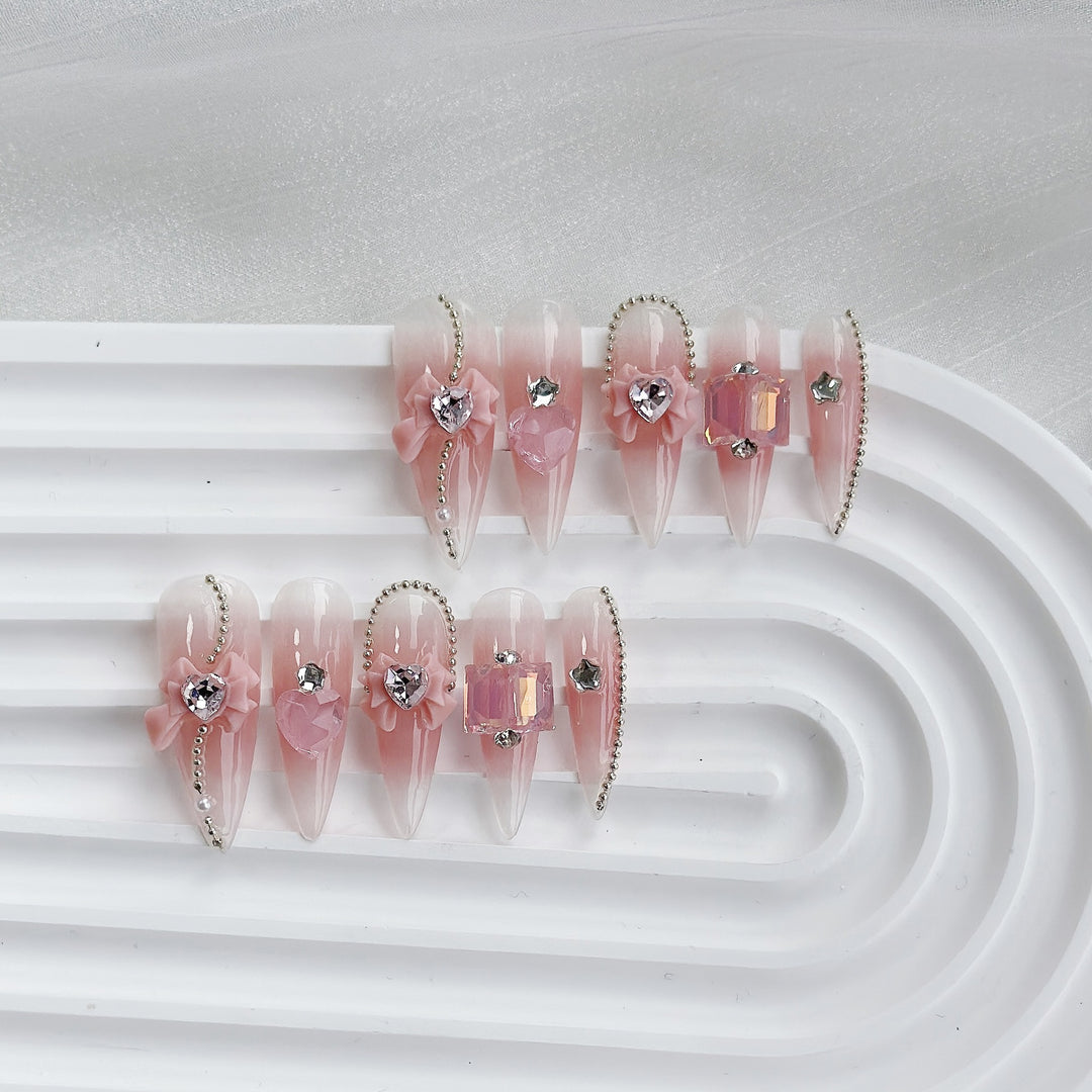 Decorative Press-On Nail Art Set with Floral Accents  1791773215