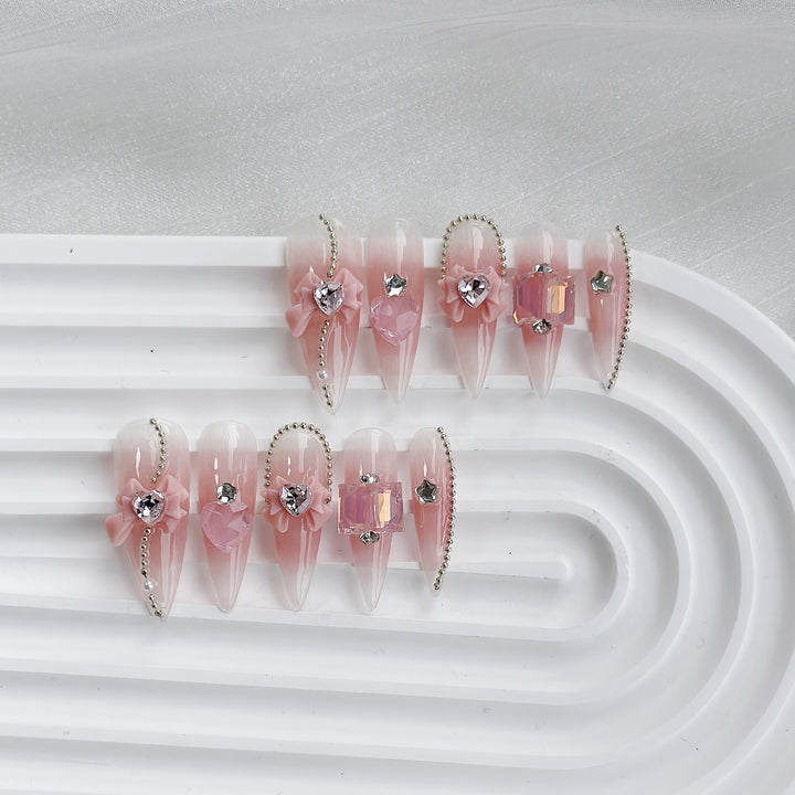 Decorative Press-On Nail Art Set with Floral Accents  1791773215